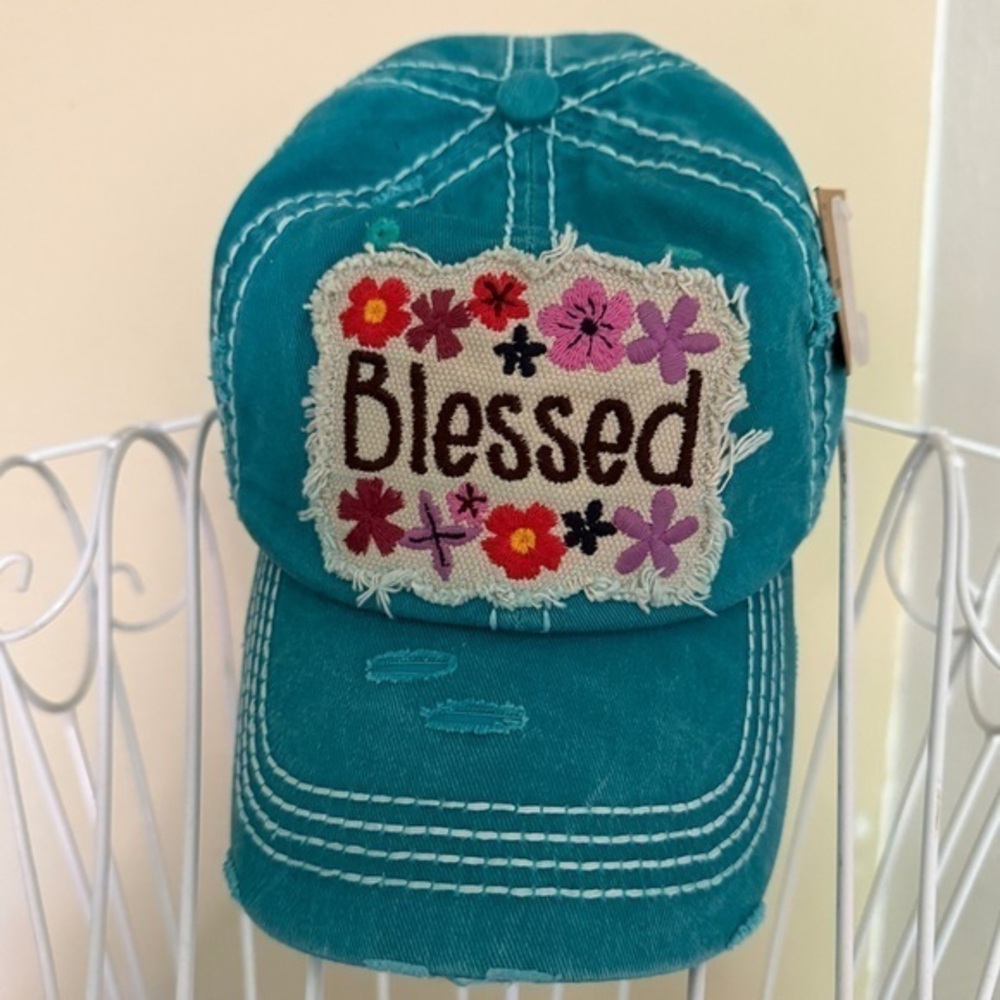 Iron Orchid Studio Teal 'Blessed' Embroidered Cap. OS. NWT.